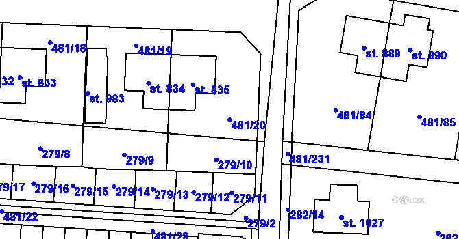 Parcela st. 481/20 v KÚ Horní Jelení, Katastrální mapa