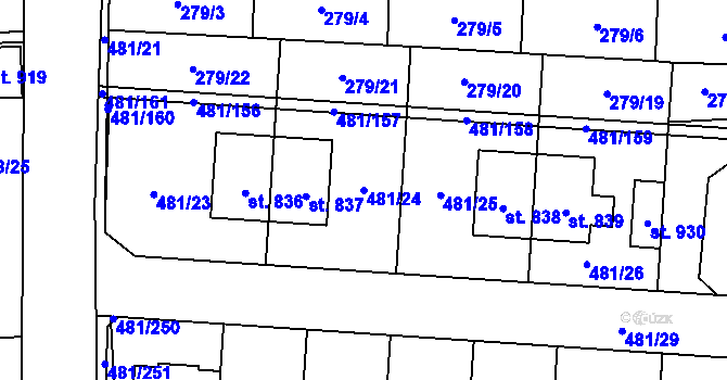 Parcela st. 481/24 v KÚ Horní Jelení, Katastrální mapa