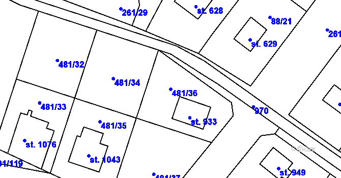 Parcela st. 481/36 v KÚ Horní Jelení, Katastrální mapa