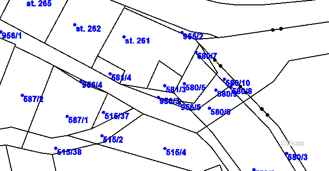 Parcela st. 581/3 v KÚ Horní Jelení, Katastrální mapa