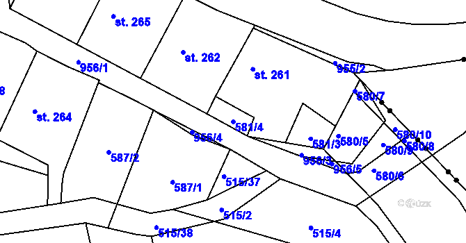 Parcela st. 581/4 v KÚ Horní Jelení, Katastrální mapa