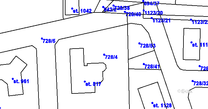 Parcela st. 728/4 v KÚ Horní Jelení, Katastrální mapa