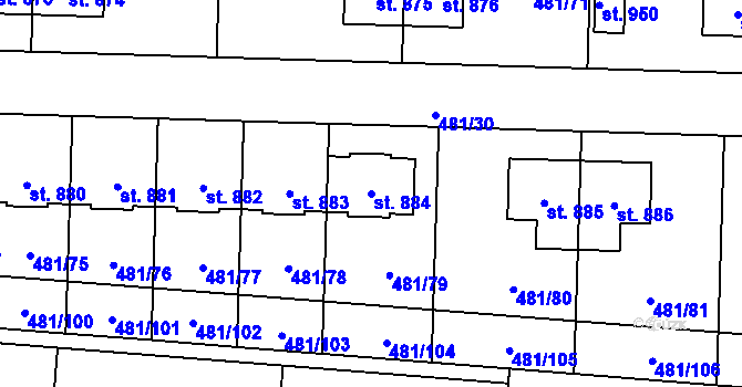 Parcela st. 884 v KÚ Horní Jelení, Katastrální mapa