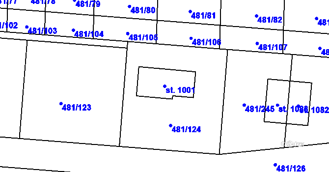Parcela st. 1001 v KÚ Horní Jelení, Katastrální mapa