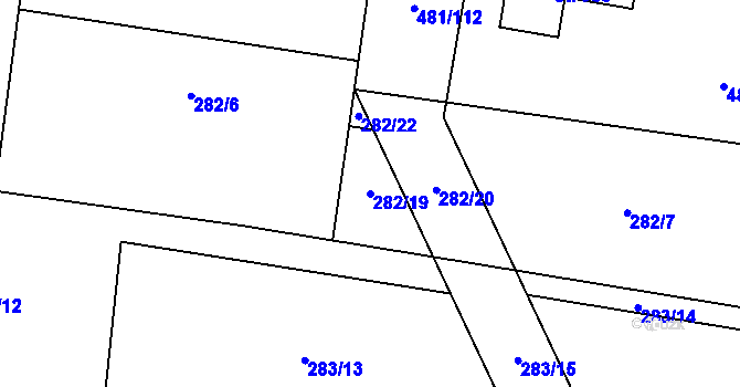 Parcela st. 282/19 v KÚ Horní Jelení, Katastrální mapa