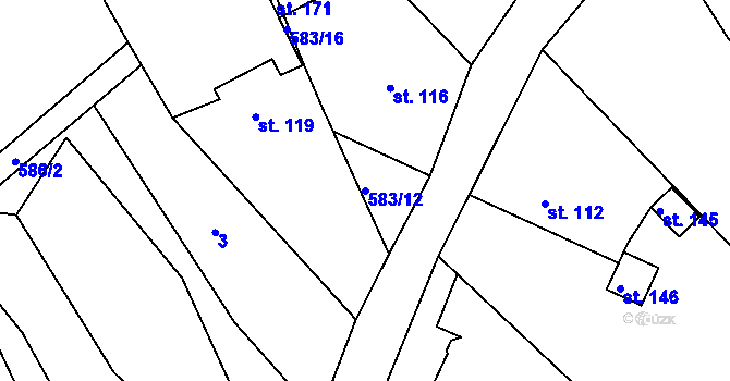 Parcela st. 583/12 v KÚ Černice u Horního Jiřetína, Katastrální mapa