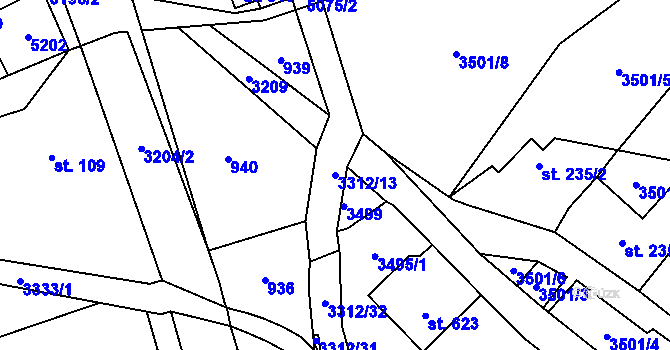 Parcela st. 3312/13 v KÚ Horní Jiřetín, Katastrální mapa