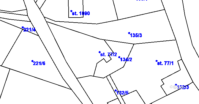 Parcela st. 77/2 v KÚ Horní Jiřetín, Katastrální mapa