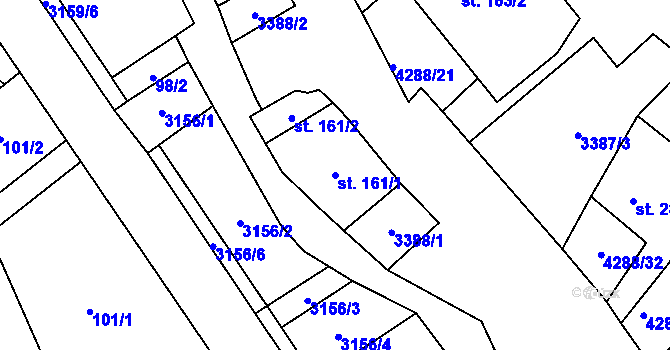 Parcela st. 161/1 v KÚ Horní Jiřetín, Katastrální mapa