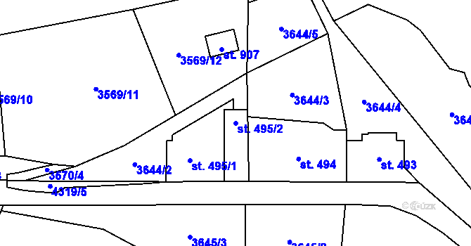 Parcela st. 495/2 v KÚ Horní Jiřetín, Katastrální mapa