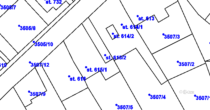 Parcela st. 615/2 v KÚ Horní Jiřetín, Katastrální mapa