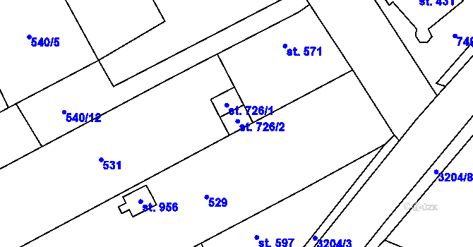 Parcela st. 726/2 v KÚ Horní Jiřetín, Katastrální mapa