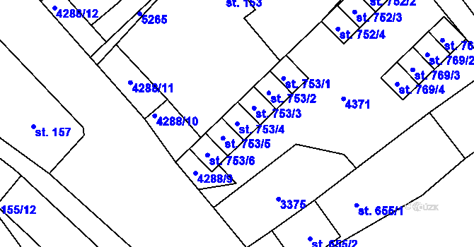 Parcela st. 753/4 v KÚ Horní Jiřetín, Katastrální mapa