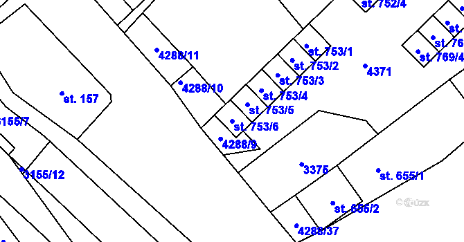 Parcela st. 753/6 v KÚ Horní Jiřetín, Katastrální mapa