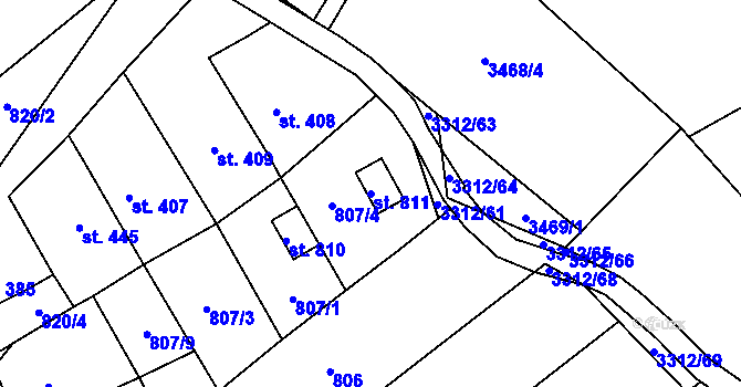 Parcela st. 811 v KÚ Horní Jiřetín, Katastrální mapa