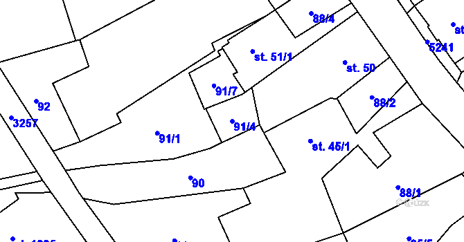 Parcela st. 91/4 v KÚ Horní Jiřetín, Katastrální mapa