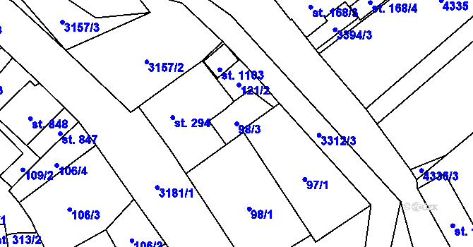 Parcela st. 98/3 v KÚ Horní Jiřetín, Katastrální mapa