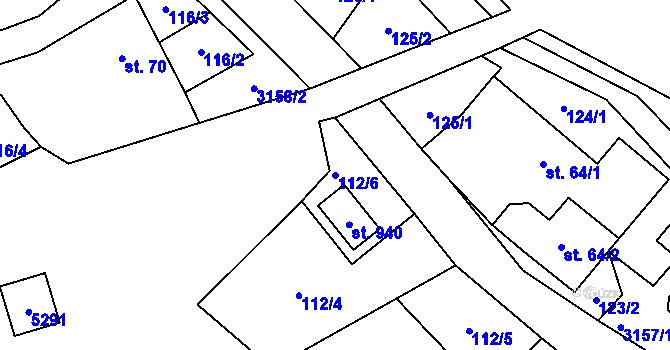 Parcela st. 112/6 v KÚ Horní Jiřetín, Katastrální mapa
