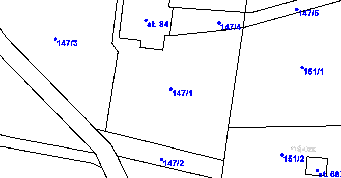 Parcela st. 147/1 v KÚ Horní Jiřetín, Katastrální mapa