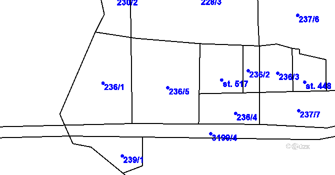 Parcela st. 236/5 v KÚ Horní Jiřetín, Katastrální mapa
