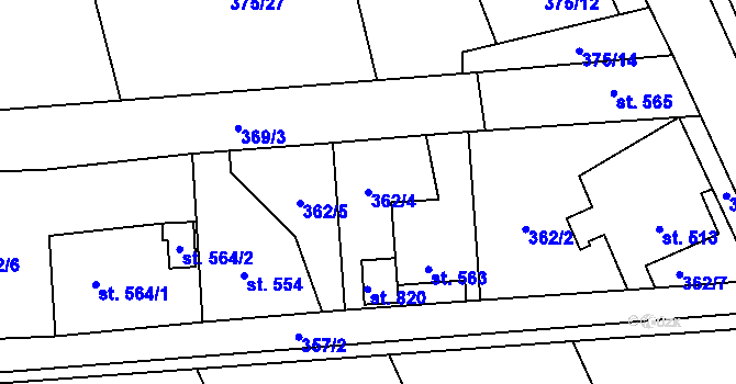 Parcela st. 362/4 v KÚ Horní Jiřetín, Katastrální mapa