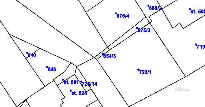 Parcela st. 654/3 v KÚ Horní Jiřetín, Katastrální mapa