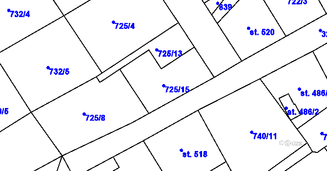 Parcela st. 725/15 v KÚ Horní Jiřetín, Katastrální mapa