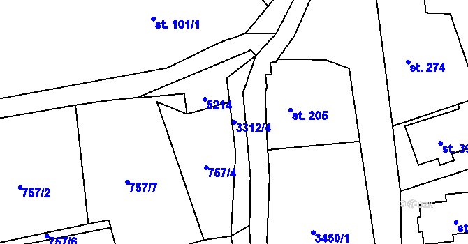 Parcela st. 3312/4 v KÚ Horní Jiřetín, Katastrální mapa