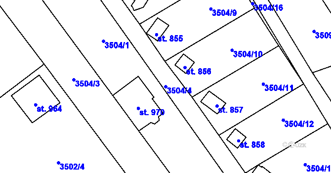 Parcela st. 3504/4 v KÚ Horní Jiřetín, Katastrální mapa
