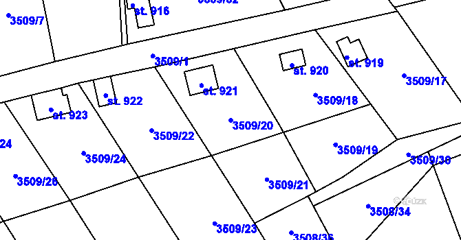 Parcela st. 3509/20 v KÚ Horní Jiřetín, Katastrální mapa
