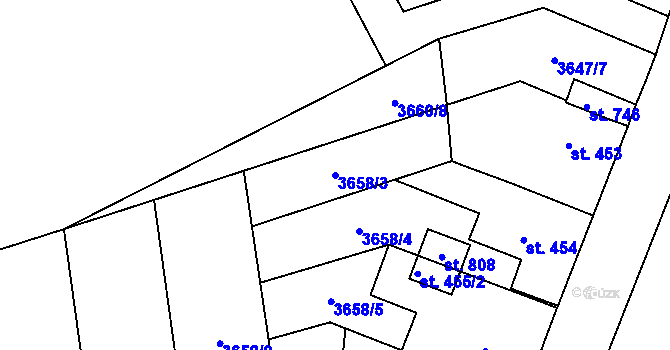 Parcela st. 3658/3 v KÚ Horní Jiřetín, Katastrální mapa