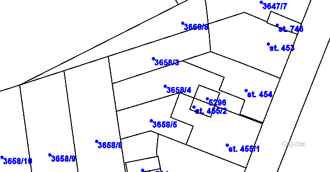 Parcela st. 3658/4 v KÚ Horní Jiřetín, Katastrální mapa