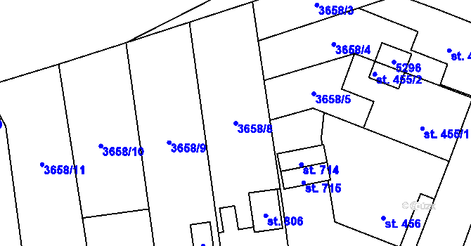 Parcela st. 3658/8 v KÚ Horní Jiřetín, Katastrální mapa