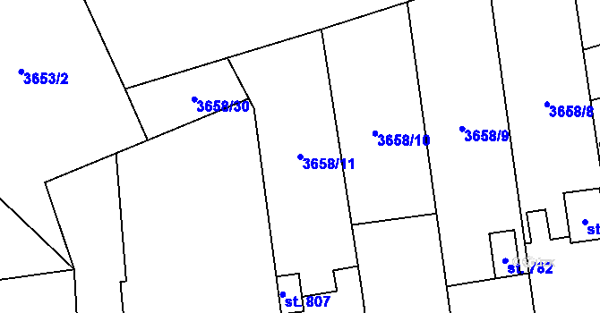 Parcela st. 3658/11 v KÚ Horní Jiřetín, Katastrální mapa