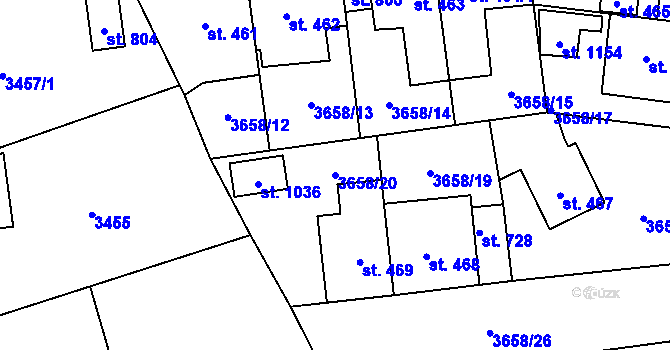 Parcela st. 3658/20 v KÚ Horní Jiřetín, Katastrální mapa