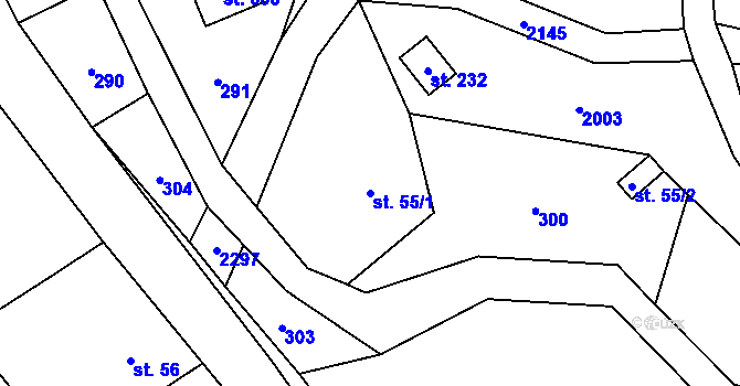 Parcela st. 55/1 v KÚ Horní Kalná, Katastrální mapa