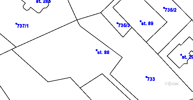 Parcela st. 88 v KÚ Horní Kalná, Katastrální mapa