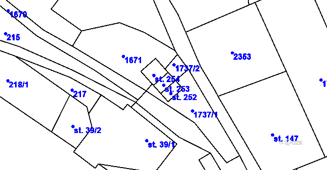 Parcela st. 253 v KÚ Horní Kalná, Katastrální mapa