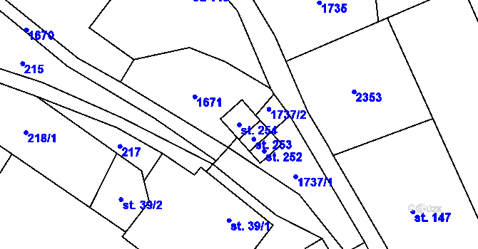 Parcela st. 254 v KÚ Horní Kalná, Katastrální mapa