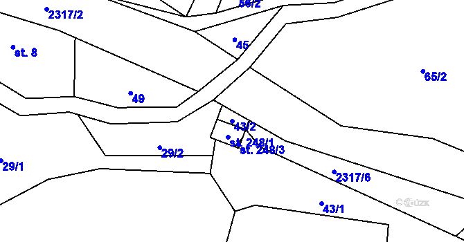 Parcela st. 43/2 v KÚ Horní Kalná, Katastrální mapa