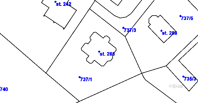 Parcela st. 285 v KÚ Horní Kalná, Katastrální mapa