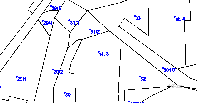 Parcela st. 3 v KÚ Horní Kamenice u Staňkova, Katastrální mapa