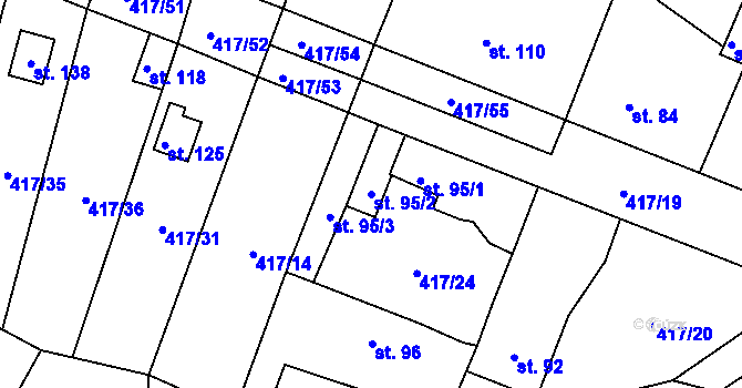 Parcela st. 95/2 v KÚ Horní Kamenice u Staňkova, Katastrální mapa