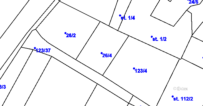 Parcela st. 26/4 v KÚ Horní Kamenice u Staňkova, Katastrální mapa