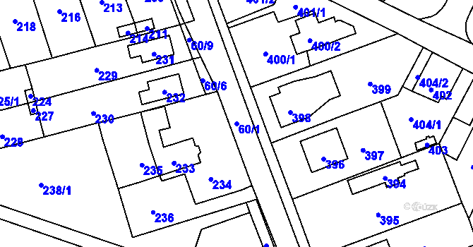 Parcela st. 60/1 v KÚ Horní Kosov, Katastrální mapa