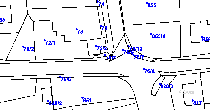Parcela st. 76/3 v KÚ Horní Kosov, Katastrální mapa