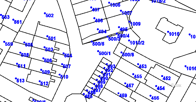 Parcela st. 500/1 v KÚ Horní Kosov, Katastrální mapa