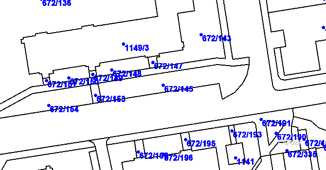 Parcela st. 672/145 v KÚ Horní Kosov, Katastrální mapa