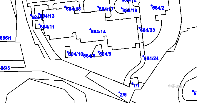 Parcela st. 684/9 v KÚ Horní Kosov, Katastrální mapa