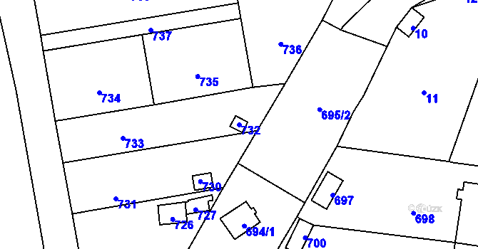 Parcela st. 732 v KÚ Horní Kosov, Katastrální mapa